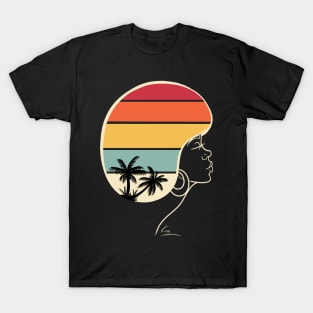 Retro Afro Sunset | Black Woman Afro Art T-Shirt